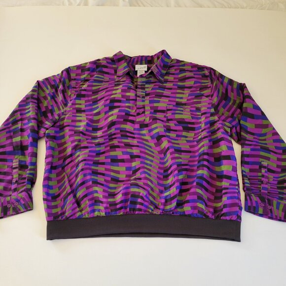 Irvine Park Long Sleeve Quarter Button Banded Waist Hem Purple Geometric Sz 3XL - Picture 1 of 6